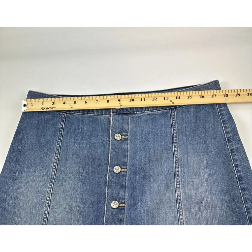 Express Jeans Denim Midi Skirt Button Front A-line Western Country Boho Women 14